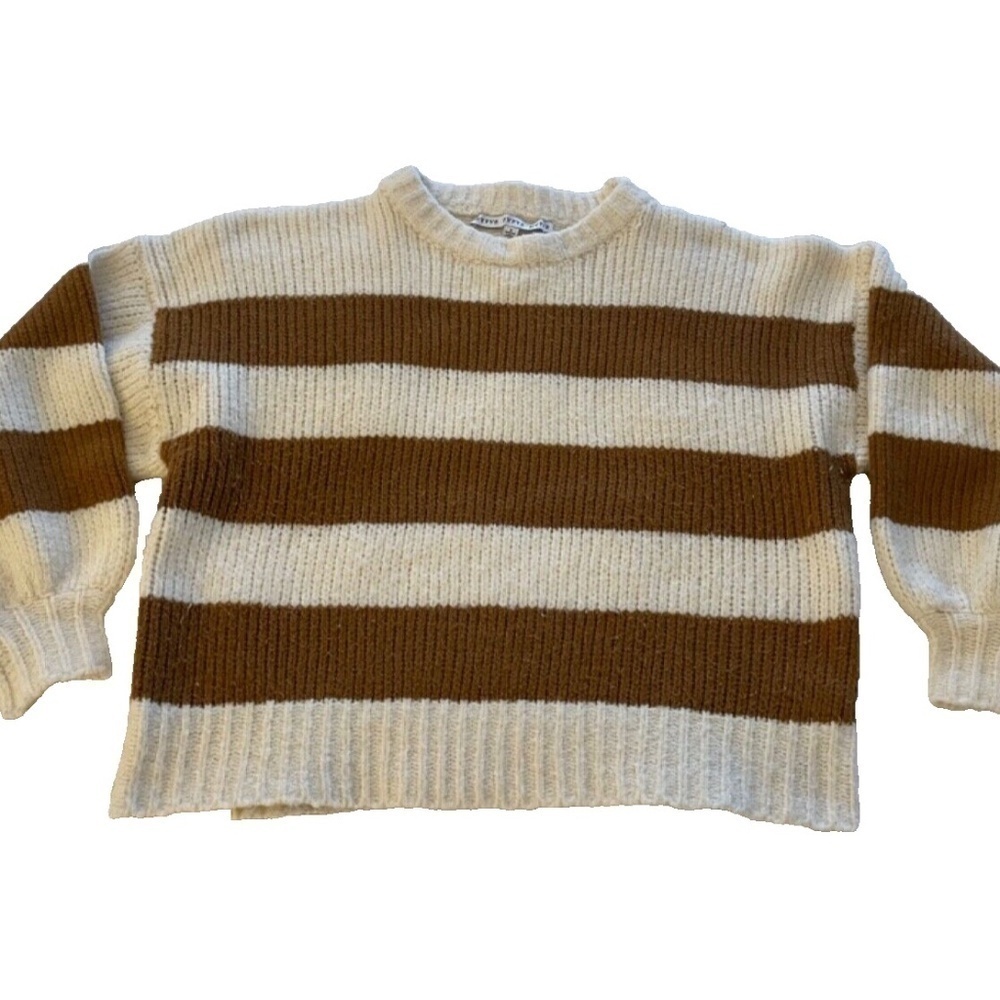 HYFVE Womens Knit Striped Sweater Brown/Cream Cropped Size Small
